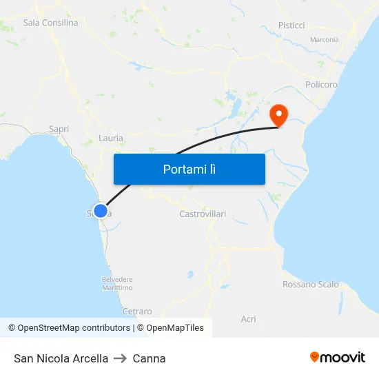 San Nicola Arcella to Canna map