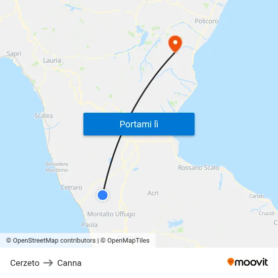 Cerzeto to Canna map