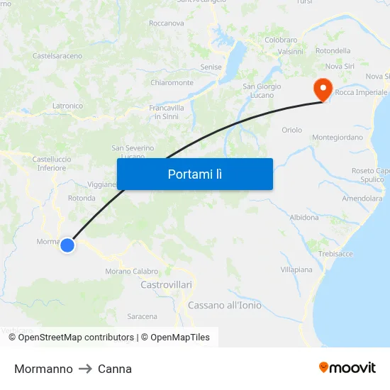 Mormanno to Canna map