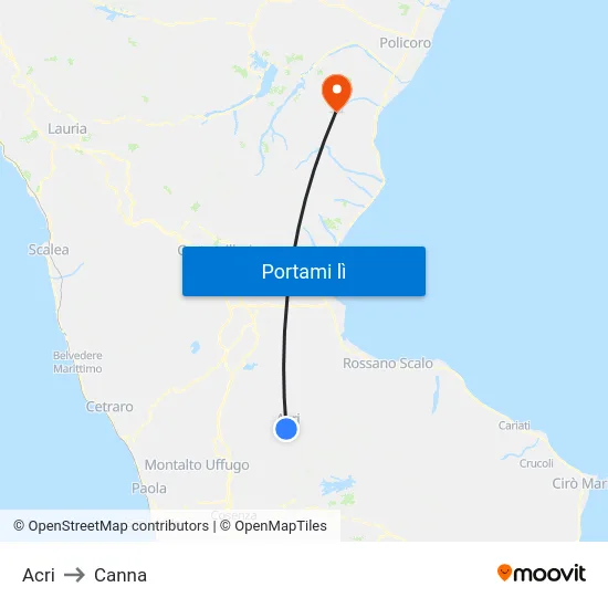 Acri to Canna map
