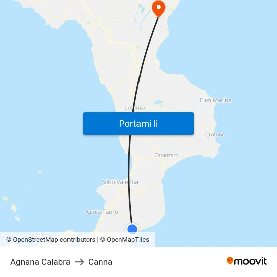 Agnana Calabra to Canna map
