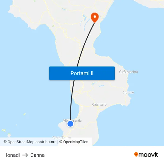 Ionadi to Canna map