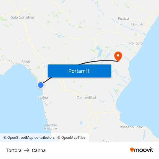 Tortora to Canna map