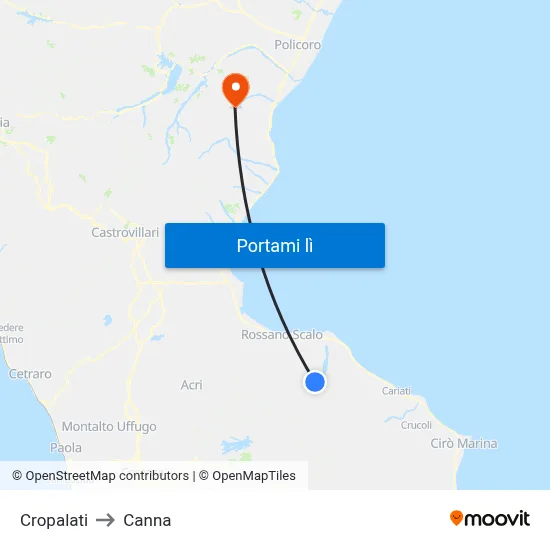 Cropalati to Canna map