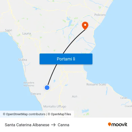 Santa Caterina Albanese to Canna map