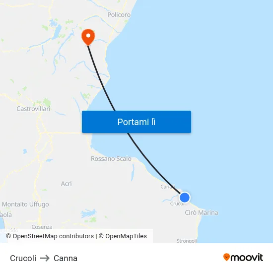Crucoli to Canna map