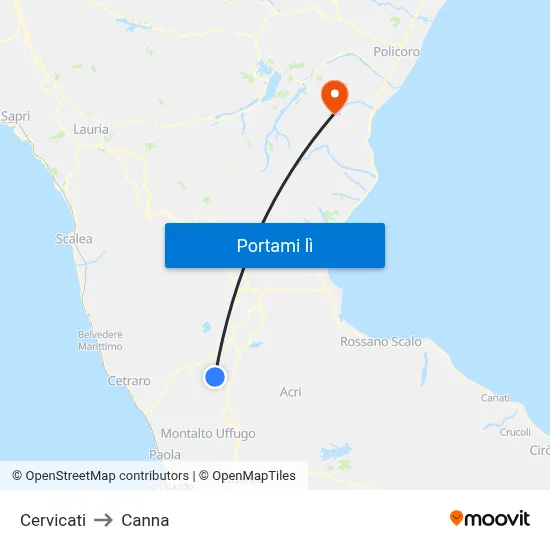 Cervicati to Canna map