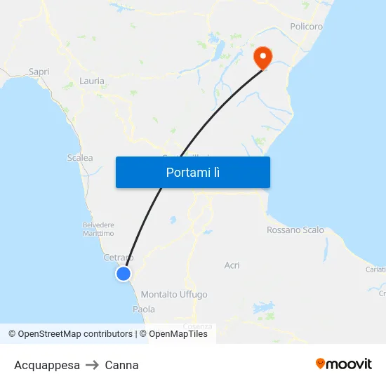 Acquappesa to Canna map