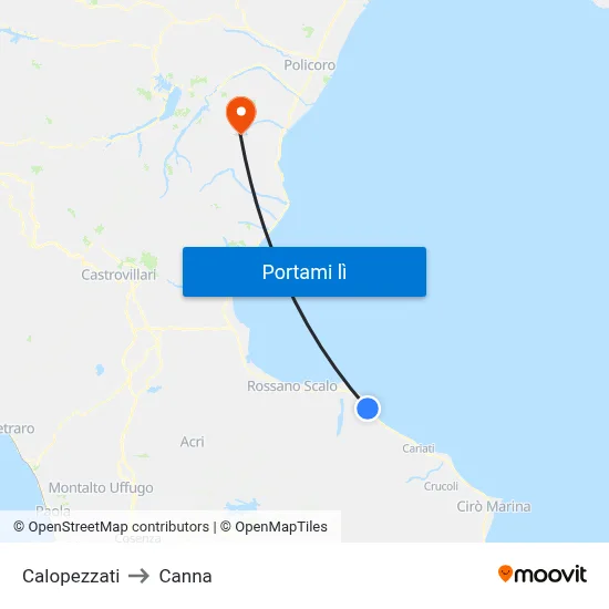 Calopezzati to Canna map