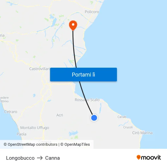 Longobucco to Canna map