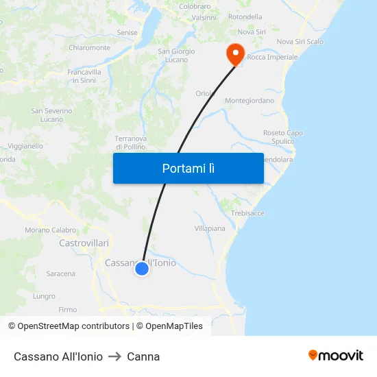 Cassano All'Ionio to Canna map