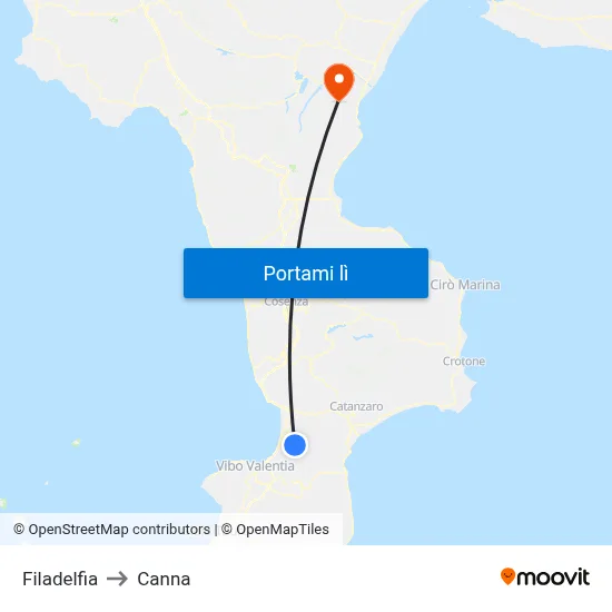 Filadelfia to Canna map