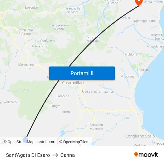 Sant'Agata Di Esaro to Canna map