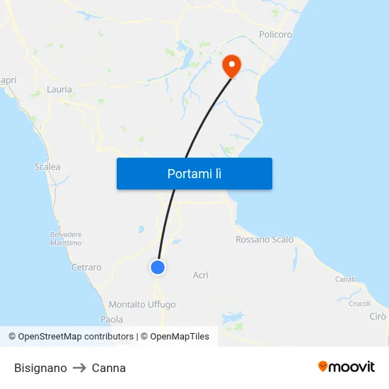 Bisignano to Canna map