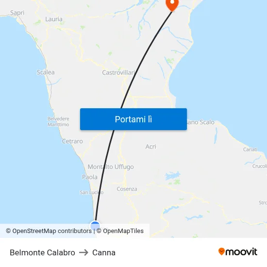 Belmonte Calabro to Canna map