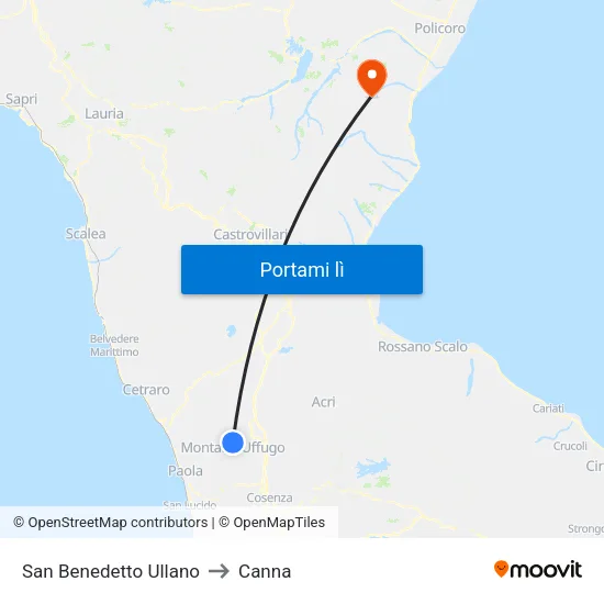 San Benedetto Ullano to Canna map