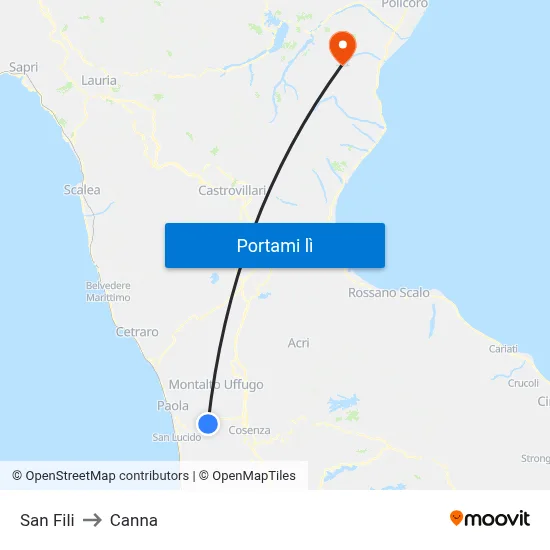 San Fili to Canna map