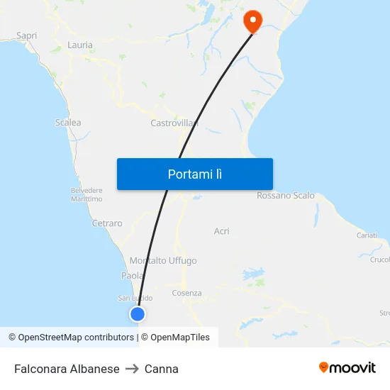 Falconara Albanese to Canna map