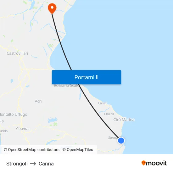 Strongoli to Canna map