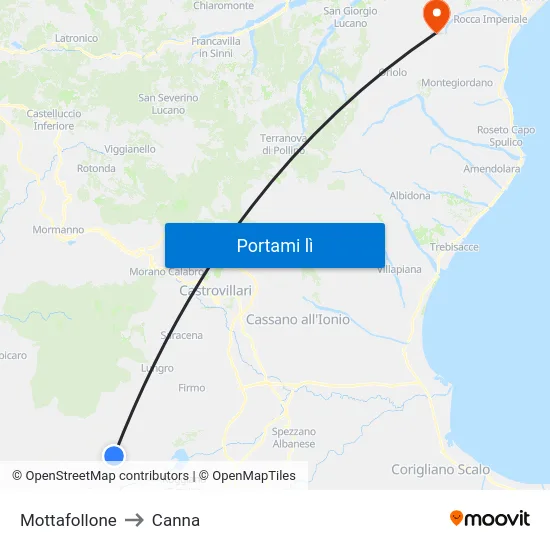 Mottafollone to Canna map