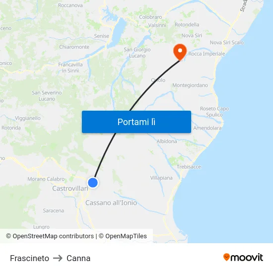 Frascineto to Canna map