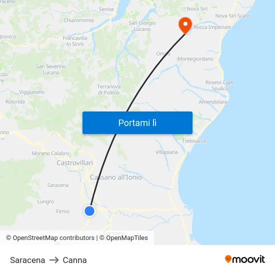 Saracena to Canna map