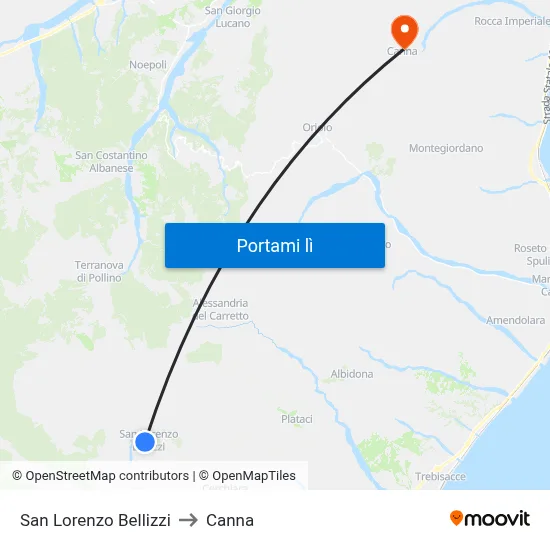 San Lorenzo Bellizzi to Canna map
