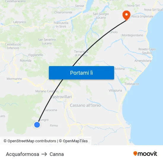 Acquaformosa to Canna map