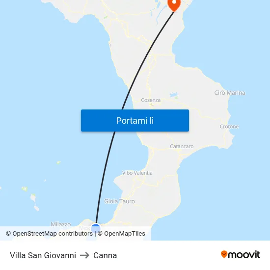 Villa San Giovanni to Canna map