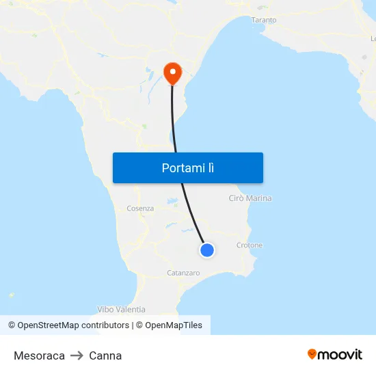 Mesoraca to Canna map