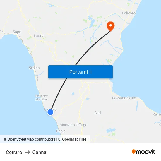 Cetraro to Canna map