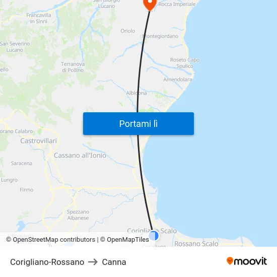 Corigliano-Rossano to Canna map