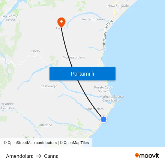 Amendolara to Canna map