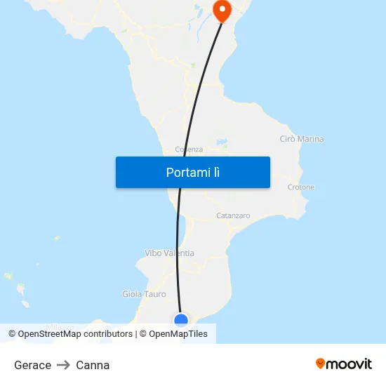 Gerace to Canna map