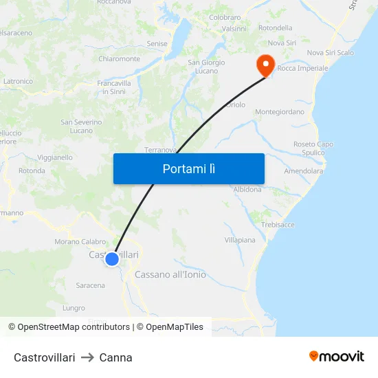 Castrovillari to Canna map