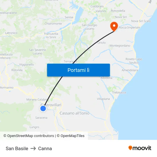 San Basile to Canna map