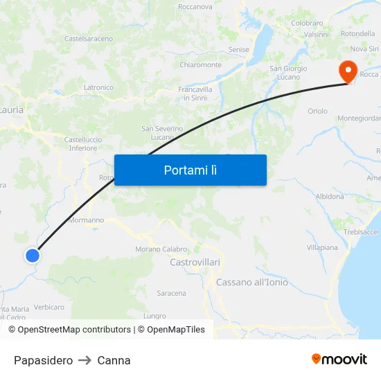 Papasidero to Canna map