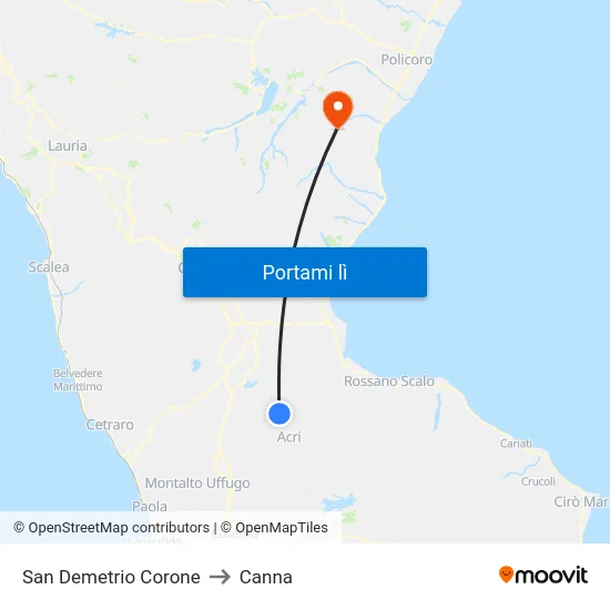 San Demetrio Corone to Canna map
