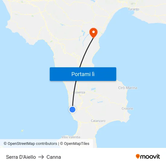 Serra D'Aiello to Canna map