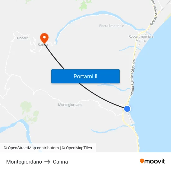 Montegiordano to Canna map