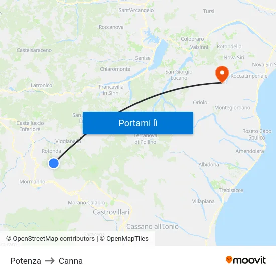 Potenza to Canna map