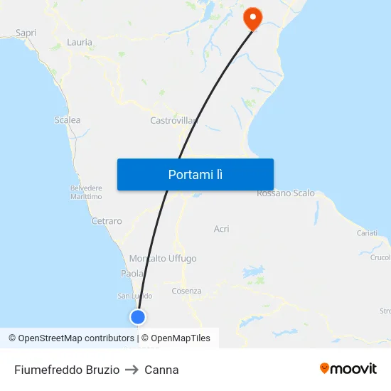 Fiumefreddo Bruzio to Canna map