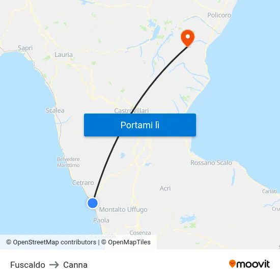 Fuscaldo to Canna map