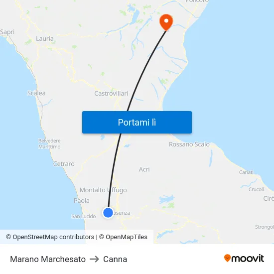 Marano Marchesato to Canna map