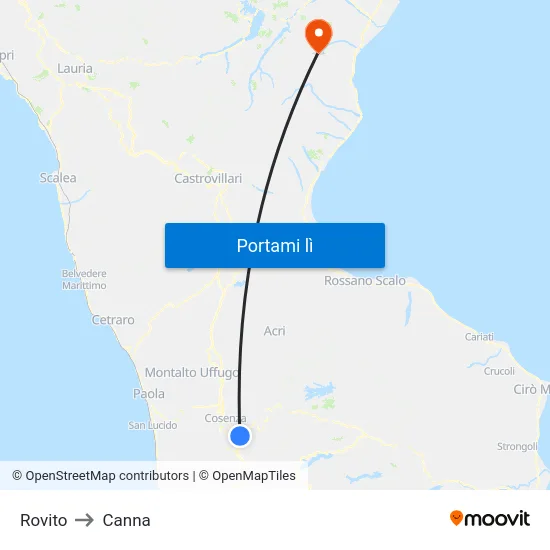 Rovito to Canna map