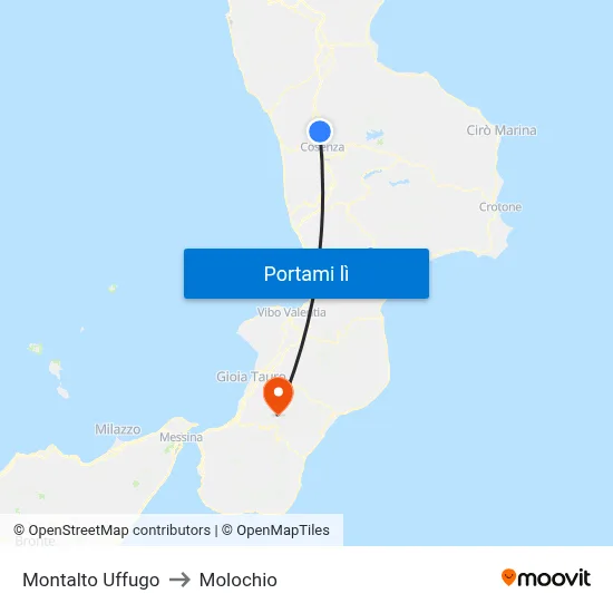Montalto Uffugo to Molochio map