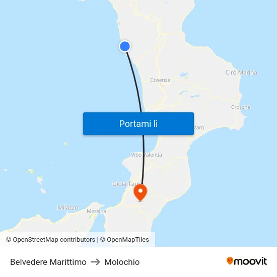 Belvedere Marittimo to Molochio map