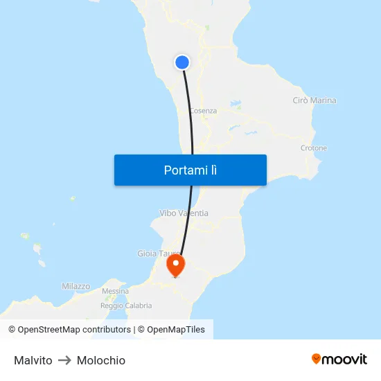 Malvito to Molochio map