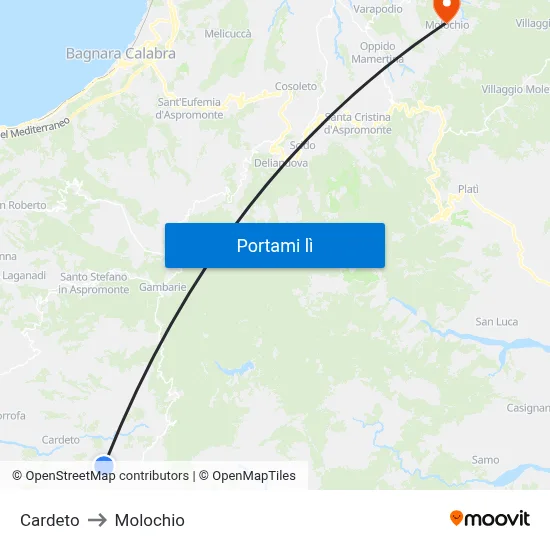 Cardeto to Molochio map