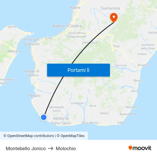 Montebello Jonico to Molochio map